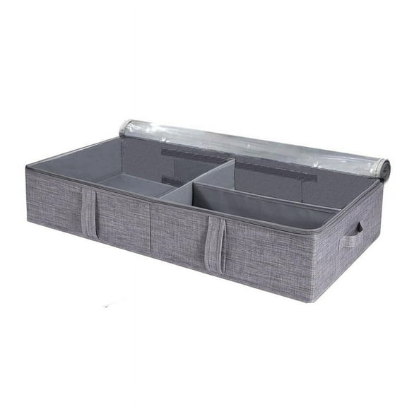 50L Under Bed Storage Box with Lid, Foldable Linen Storage Box with Sturdy Sidewalls/Bottom and Adjustable Dividers PVC