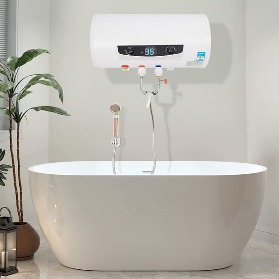 50L Wall-Mounted Electric Water Heater, 1500W 110V Digital Display Stainless Steel Inner Tank with Shower Head Over for Bathroom, Kitchen