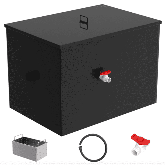50LB Rust Proof Grease Trap Interceptor with Threaded Fitting, Oil Water Separator for Home Cafe Food Processing