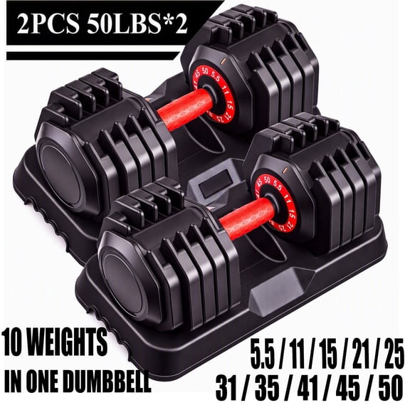 50LBS Adjustable Dumbbell Set with Storage Tray, Single Hand Weight for Home Gym Strength Training