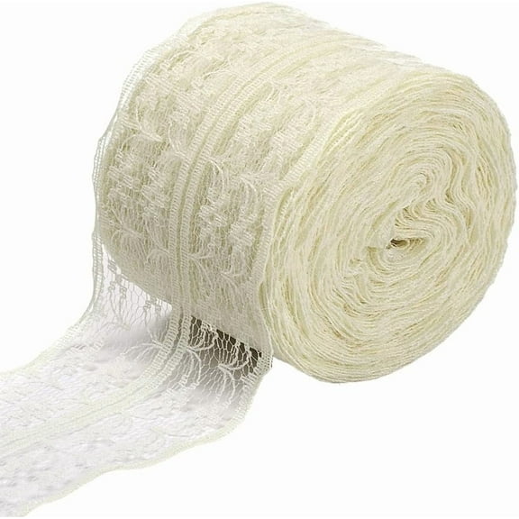 50M 1 3/4 Inch White Lace Ribbon Ivory Vintage Crochet Lace Roll Non Stretch Polyester Scalloped Edge Jacquard Lace Trimming