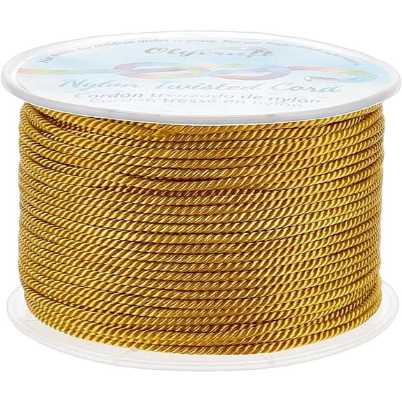 50M 2mm twisted Satin Nylon Cord 3-Ply Goldenrod twisted Cord Trim String Thread for Crafts and Jewelry Making Nylon
