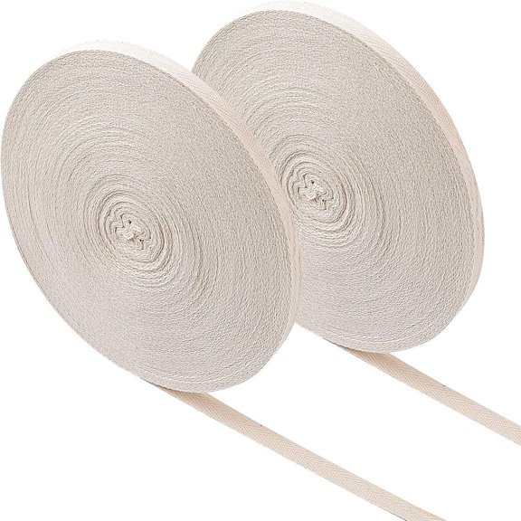 50M/Roll 2 Rolls Cotton Webbing 10mm(3/8") Wide Herringbone Cotton Tape Ribbons Flat Cords for Sewing Knitting DIY Making