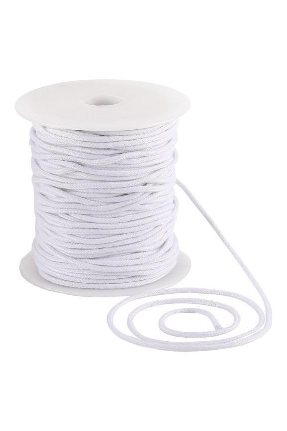 50M Round Cotton Thread with Plastic Spool for Sweatshirt Belt White 2mm