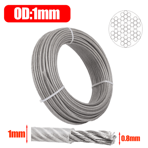 50M Stainless Steel Wires Ropes 1-1.2mm Rustproof Lifting Line Aircraft Cable Wire Ropes for Yard Zipline Deck Railing
