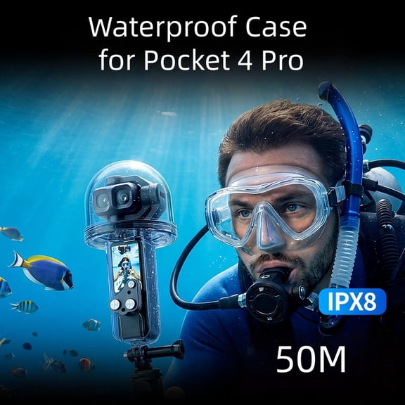 50M Waterproof Case for DJI Pocket 4 Pro, PC Protective Diving Housing with 360 Rotation, Scratch-Resistant Underwater Camera Cover