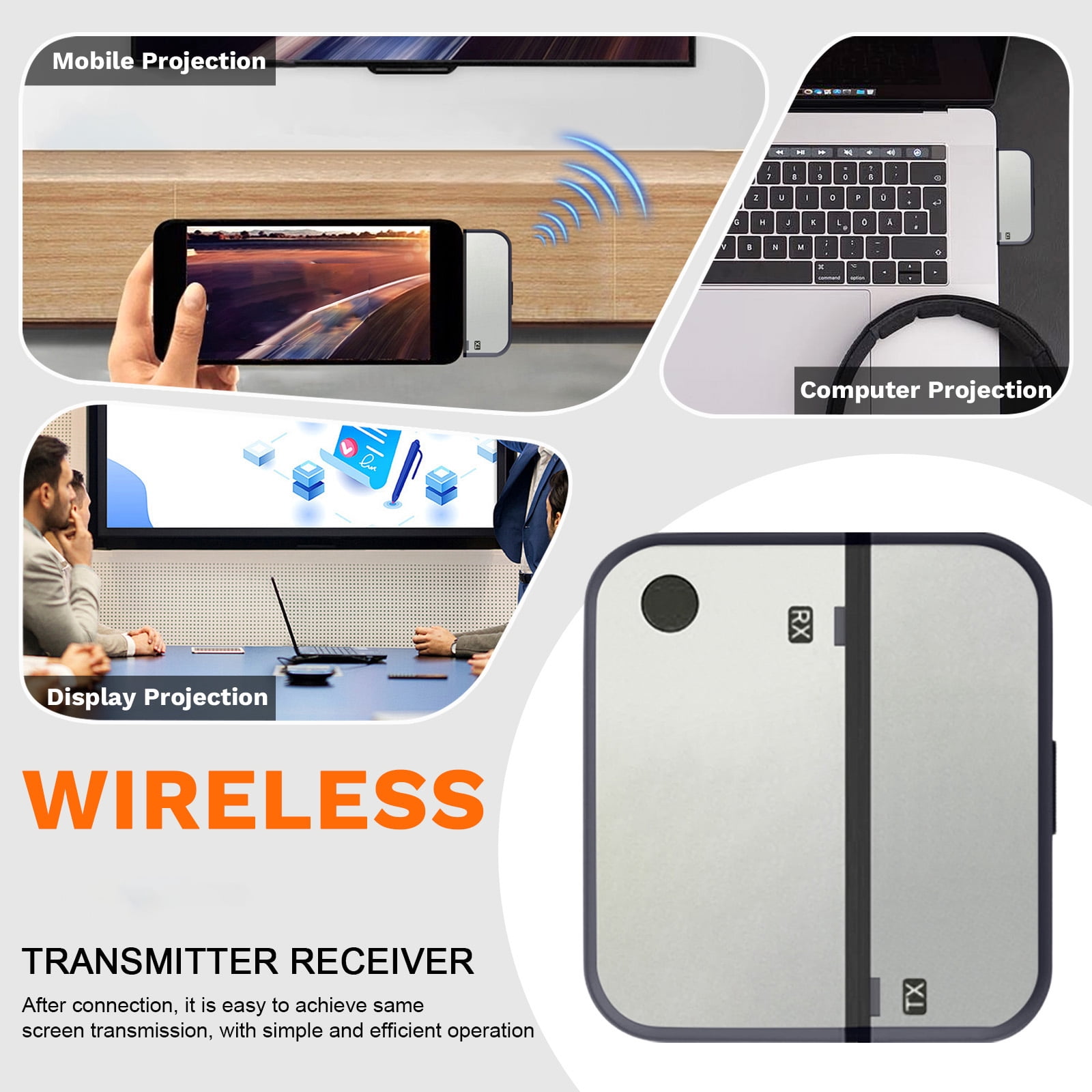 50M Wireless Point-to-Point Transmitter & Receiver, HD Screen Sharing ...