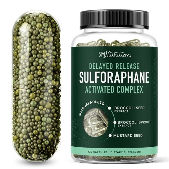 50MG Sulforaphane Supplement from Broccoli Sprouts | NRF2 Activation, Cellular Health & Immune Support | 120 Broccoli Seed Microbeadlets