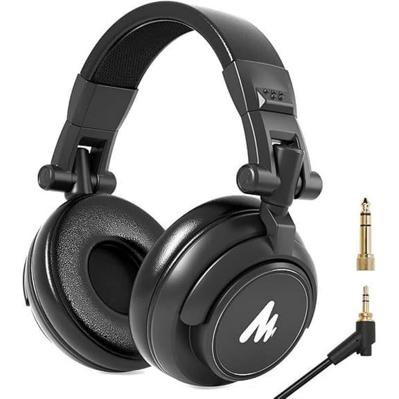 50MM Drivers Studio Headphones AU-MH601 Over Ear Stereo Monitor Closed Back Headphones for Music, DJ, Podcast (Black)