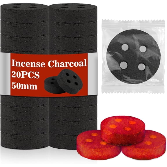 50MM Incense Charcoal Briquettes - 20PCS Charcoal Tablets Incense Burner Charcoal Burning Discs Resin Burner Grilling Quick Light Natural Charcoal Instant Fire Coals Supplies
