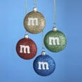 thumbnail image 1 of Red Blue Yellow and Green Glitter M&M Candies Glass Christmas Ornaments Set of 4, 1 of 1
