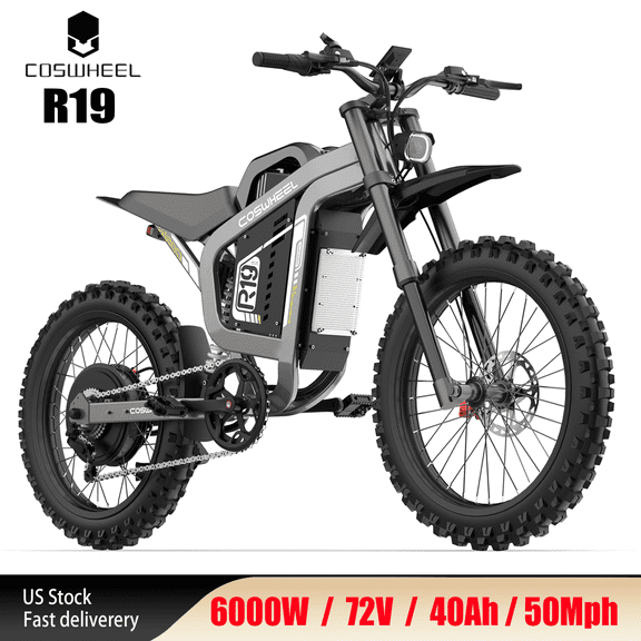 50MPH COSWHEEL R19 6000W Peak Electric Bike for Adults, 72V 40Ah Battery,124 Miles Range Electric motorcycle,Hydraulic Brakes Dual Suspension,19"all terrain tire UL2849