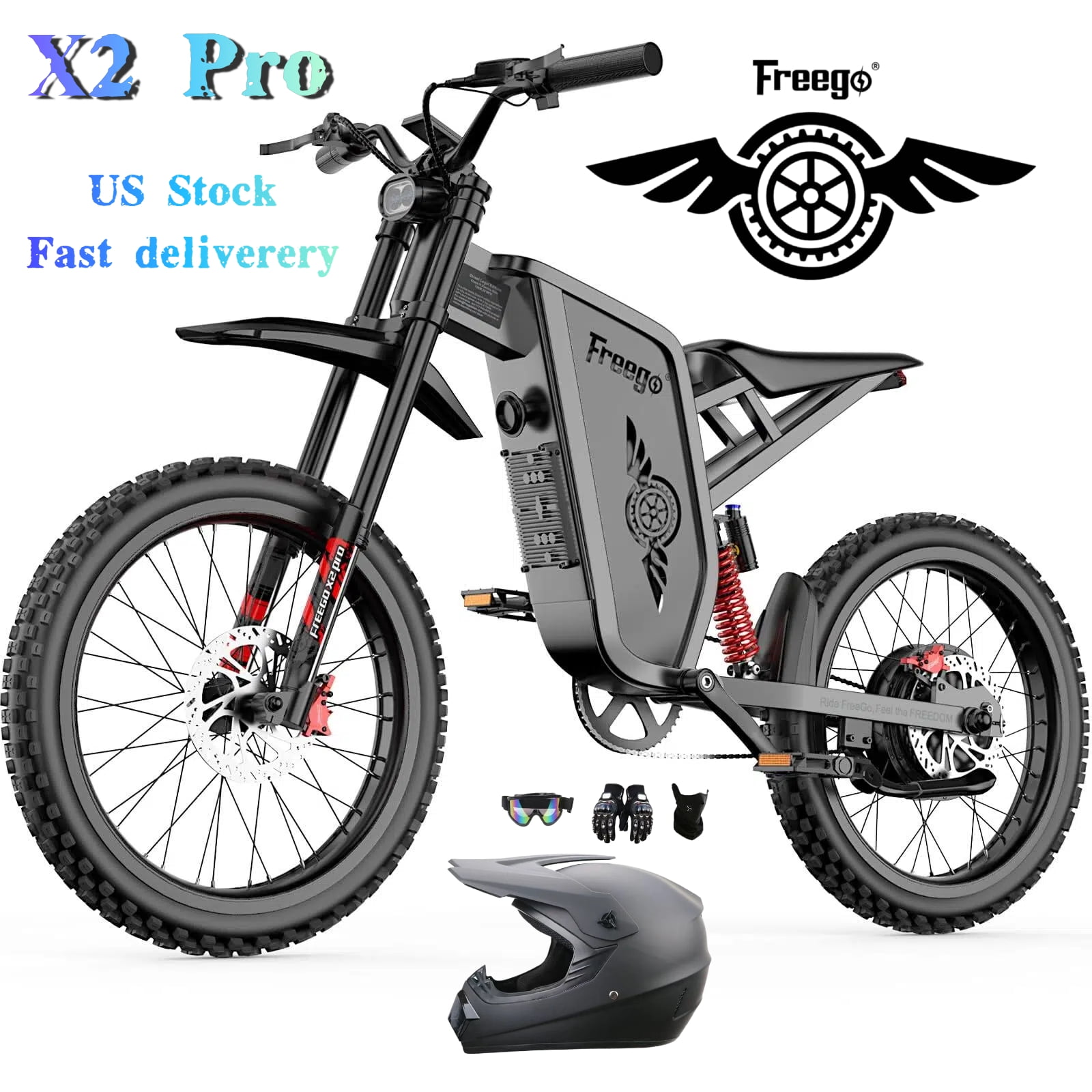 50MPH Freego X2Pro Electric Motorcycle for Adults 6000W(Peak) Motor 60V/30Ah Battery 19x2 Full Suspension/Four-Piston Hydraulic Brake
