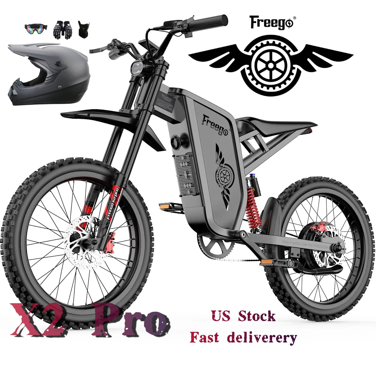 50MPH Freego X2Pro Electric Motorcycle for Adults 6000W(Peak) Motor 60V 30Ah Battery Electric Bicycle Full Suspension Ebike