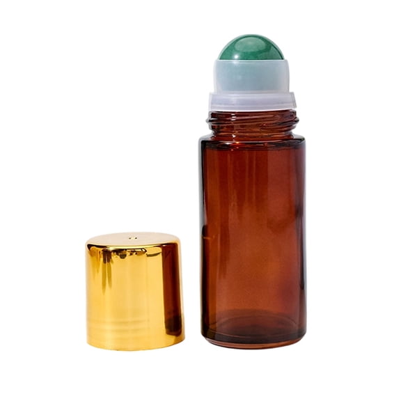 50Ml Amber Glass Roll On Bottle With Jade Crystal Roller Ball Refillable Empty Container With Cap For Essential Oil Perfume Outdoor(Green-11.8Cm)