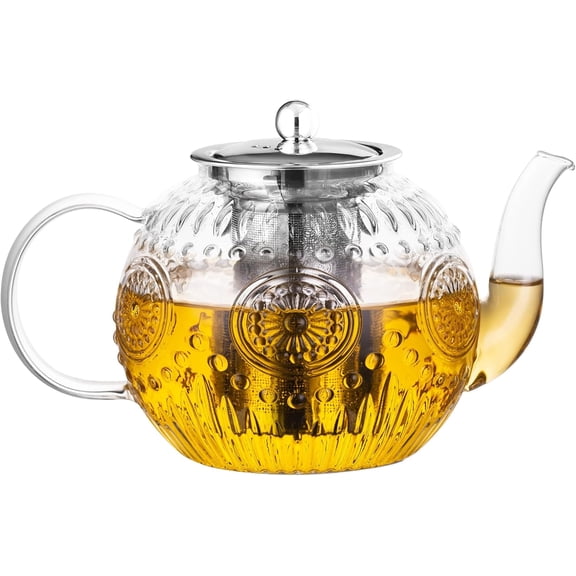 50OZ/1500ml Vintage Glass Teapot with Removable Infuser – Stovetop Safe, Borosilicate Glass Tea Kettle for Blooming & Loose Leaf Tea