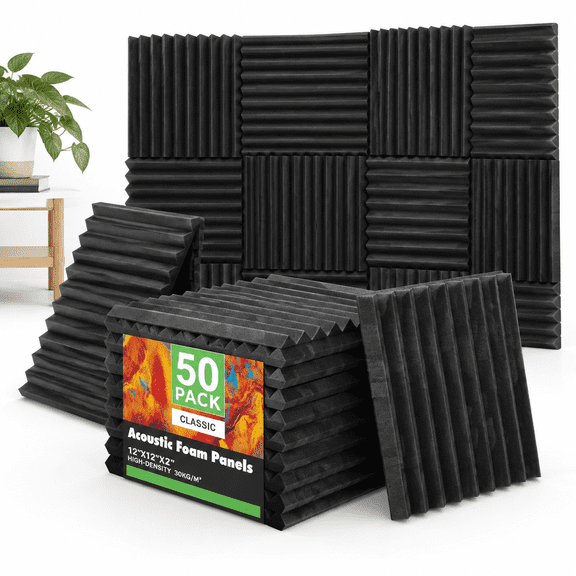 50P-Foam 50 Pack Acoustic Foam Panels 2x12x12 Inch Sound Absorbing Wedges