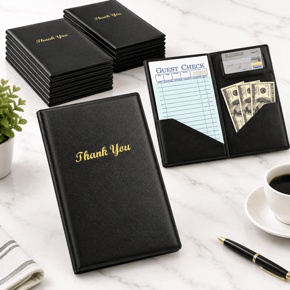50P Server Check Presenters, Restaurant Bill Holders, 5.5 x 10 Inch PVC Bulk Set