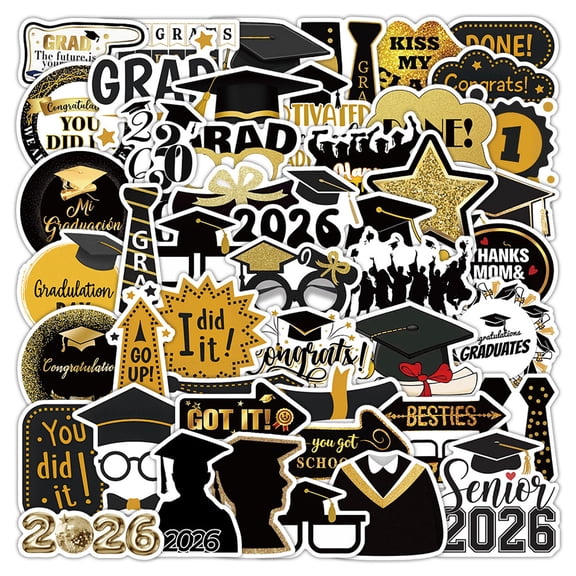 50PC 2026 Graduation Stickers, Waterproof Decals for Water Bottles, Phones, with Grad Cap, Congrats, Class of 2026 Designs, Perfect for Graduation Party Decor, Scrapbooking, Laptop Decorations