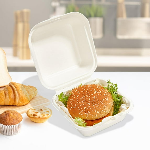 50PC Disposable Pulp Bento Boxes, Cake And Hamburger Boxes With Lids, Deli Containers with Lids, Reusable Meal Prep & Bento Box, Food Storage Box for Hamburger Sandwiches Chips