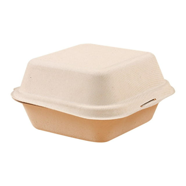 50PC Disposable Pulp Bento Boxes with Lids, Cake and Hamburger Food Containers, Eco-Friendly Lunch Boxes for Party, Catering, and Takeout
