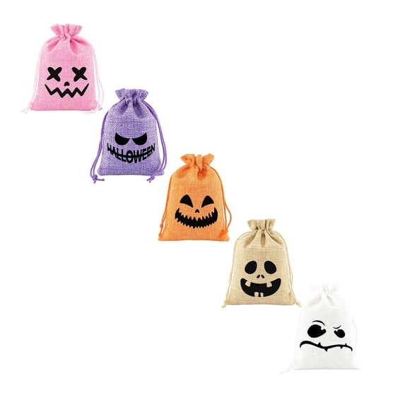 50PC Halloween Burlap Bags Burlap Candy Bags Treat Bags with Drawstrings for Halloween Party Supplies, Drawstring Trick or Treat Burlap Gift Bags,3.9x5.5 Inch