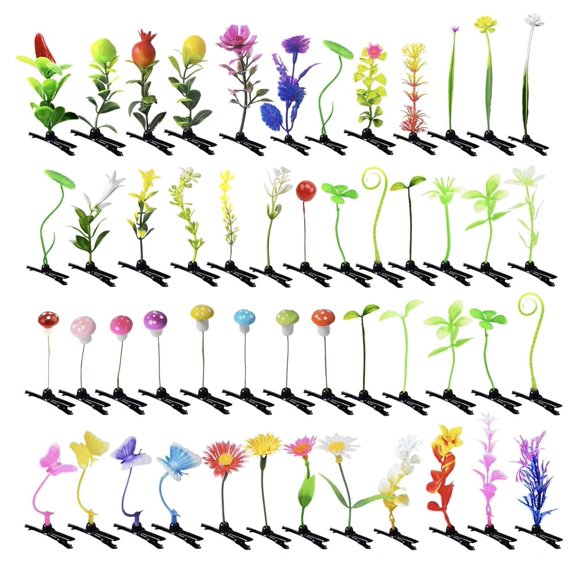 50PC MIXED Bean Sprout Hair Clips Pack Little Leaf Leaves Rave Plur Festival EDM Concert Flower Grass Cute Small Straight Hairpins Funny Costume Barrette Headwear Hair Accessories Party Headwear Pin