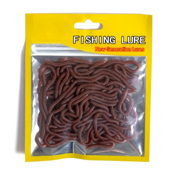 50PC Soft Baits Earthworm Fishing Bait Red Worm Lures Crankbaits Tackle Hooks