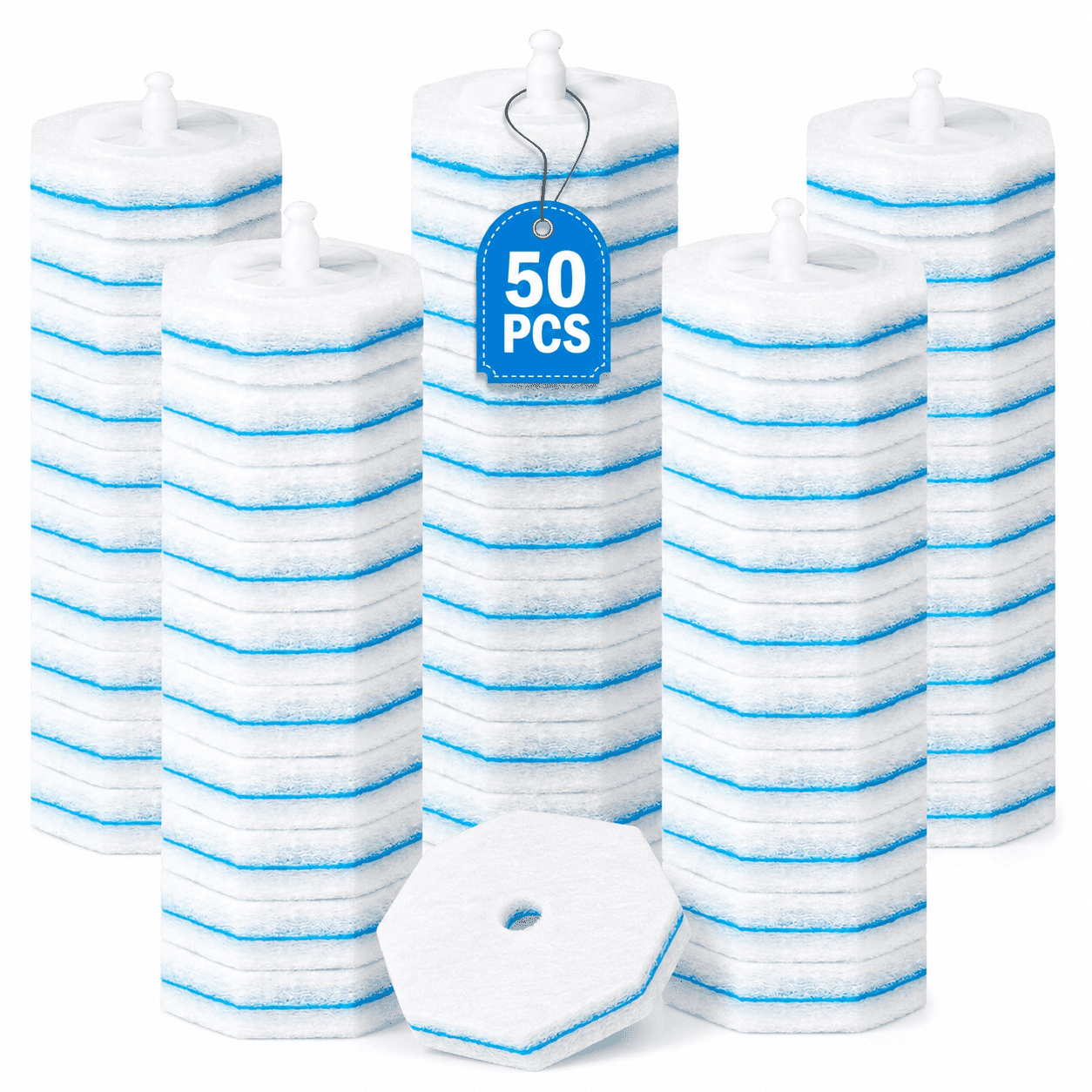 50PC Toilet Bowl Wand Refills, Replacement Cleaning Heads for Disposable Toilet Brushes, Bathroom Cleaning Pads Compatible with Household Brushes & Scrubbers, Toilet Refill Pack