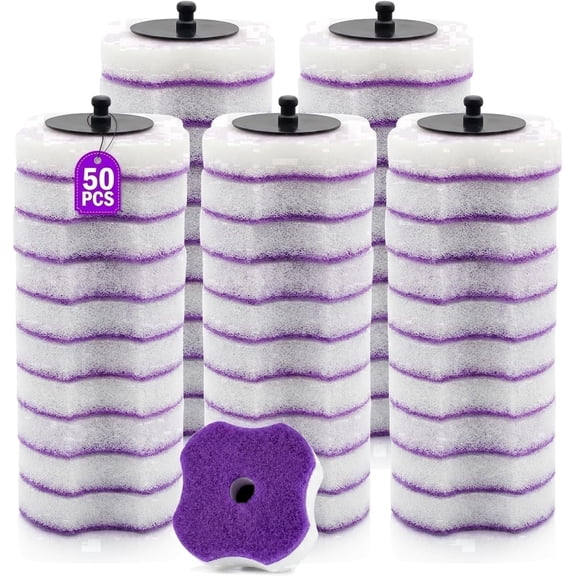 50PC Toilet Bowl Wand Refills, Replacement Heads for Bathroom Washroom Cleaning Pads, Disposable Toilet Brush Refills, Lavender Purple