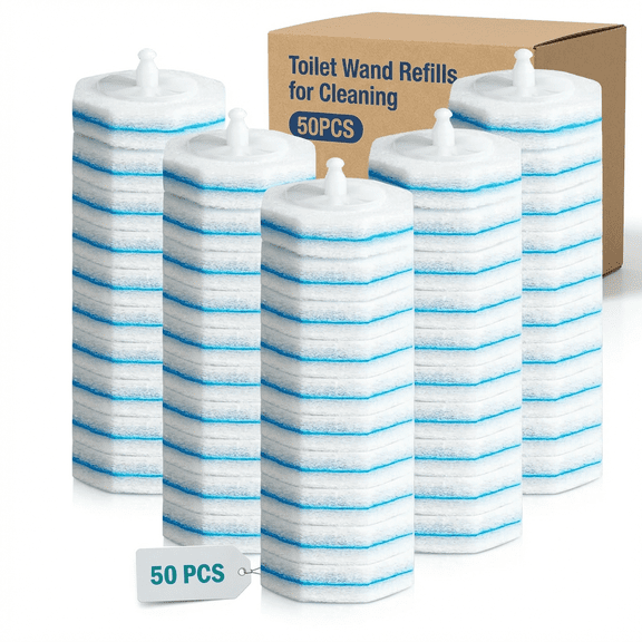 50PC Toilet Bowl Wand Refills, Replacement Heads for Bathroom Washroom Cleaning Pads, Disposable Toilet Brush Refills