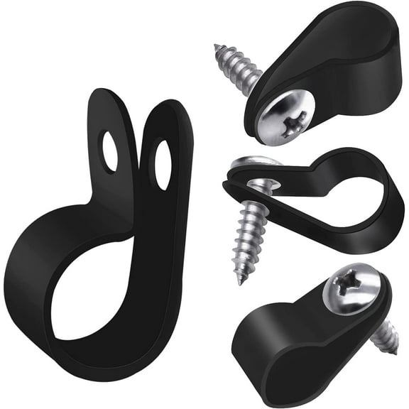 50PCS 1/2 Inch Rope Light Clips P-Style Mounting Clips Plastic Cable Clamps with Compatible Stainless Steel Pan Head Phillips Screws for Wire Management M-030-BK-LS