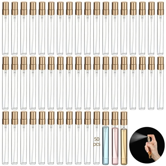 50PCS 10ml Spray Bottles, Mini Clear Glass Perfume Bottles, Portable Refillable Spray Containers, Fine Mist Spray Empty Essential Oil Spray Bottles, Fragrance Sample Atomizer for Home Travel