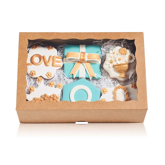 50PCS 10x7x2.5 Inch Kraft Brown Bakery Boxes with Window for Cookies Strawberries