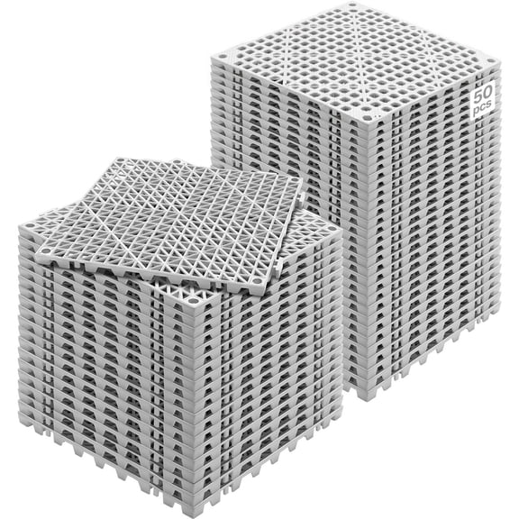 50PCS 12"x12" Interlocking Drainage Floor Tiles, Soft PVC with Non-Slip Holes for Restroom, Bathroom, Kitchen, Pool, Wet Areas, Gray