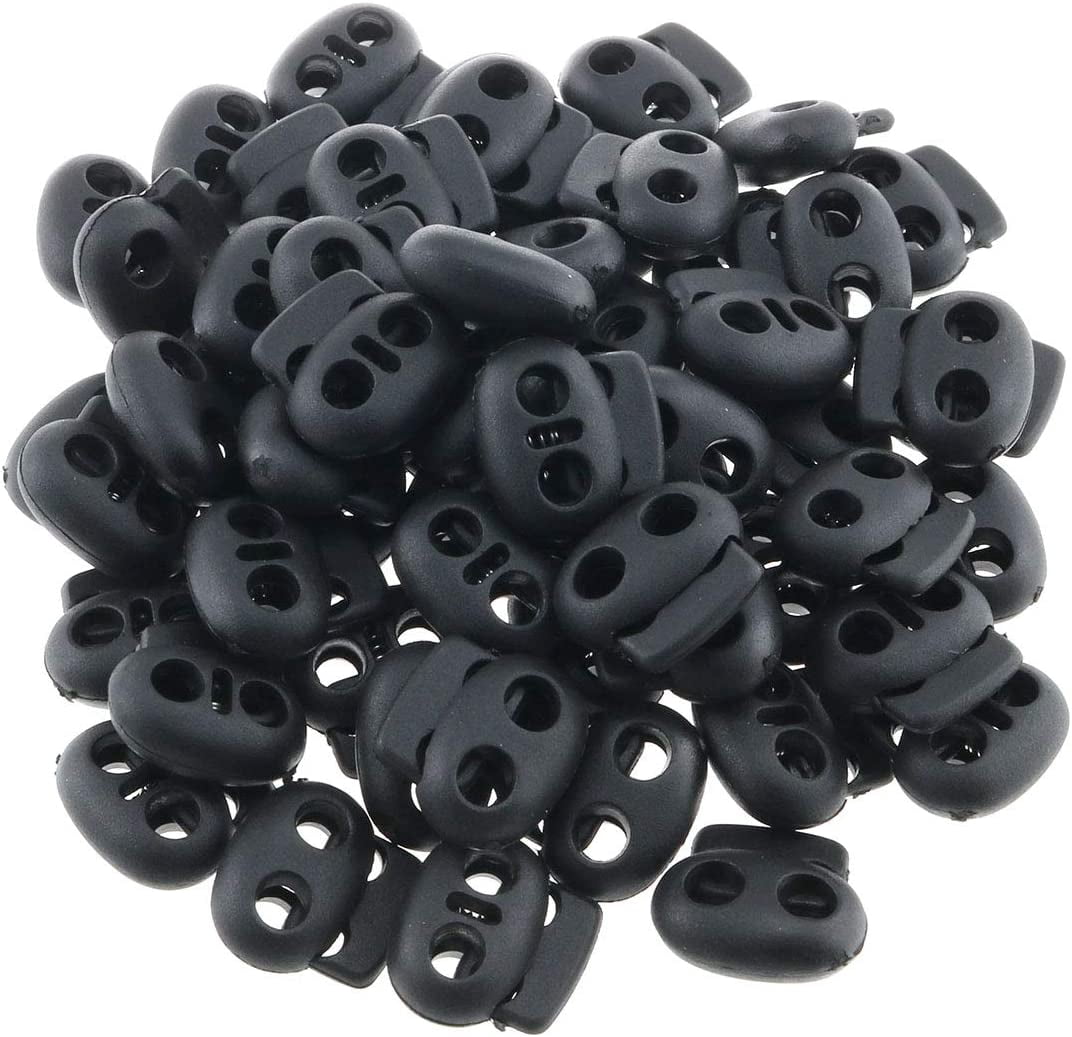Drawstring Slider 50PCS 19x17mm Black Plastic Double Holes Spring Stoppers Sliding ...