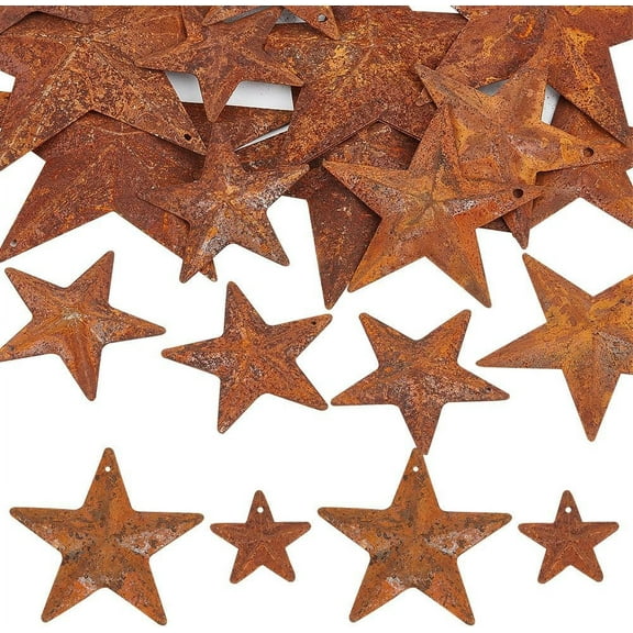 50PCS 2 Sizes Rusty Metal Barn Star 1" 2" Vintage Primitives Country Decor Tin Steel Stars with Holes Rustic Ornament Original Retro Accents DIY