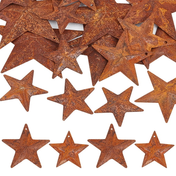 50PCS 2 Sizes Rusty Metal Barn Star 1.5" 2" Vintage Primitives Country Decor Tin Steel Stars with Holes Rustic Ornament Original