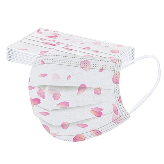 50PCS 3-Ply Breathable Printed Disposable Face Masks Small Size Protective Ear Loop Masks For Daily Outdoor Use(Style B-White-14X7CM)