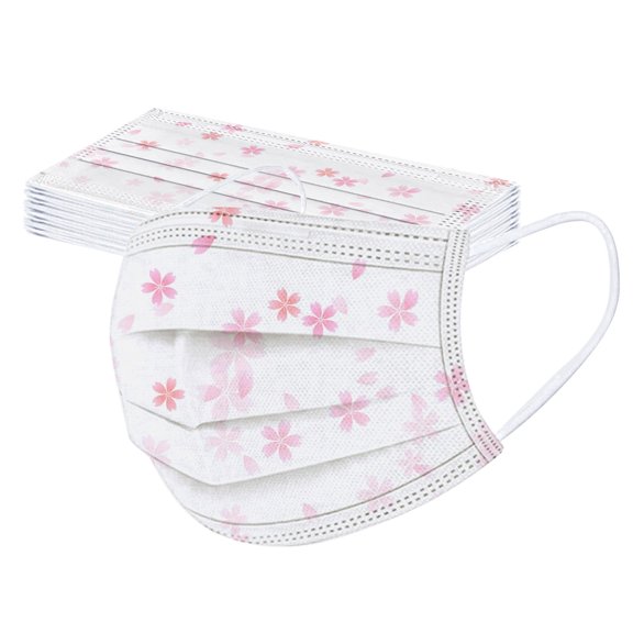50PCS 3-Ply Breathable Printed Disposable Face Masks Small Size Protective Ear Loop Masks For Daily Outdoor Use(Style C-White-14X7CM)