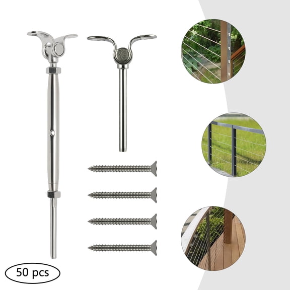 50PCS 316 Stainless Steel Silver Wire Polishing Railing Tensioner Kit Stainless Steel Fit For 1/8 " Cable Railing