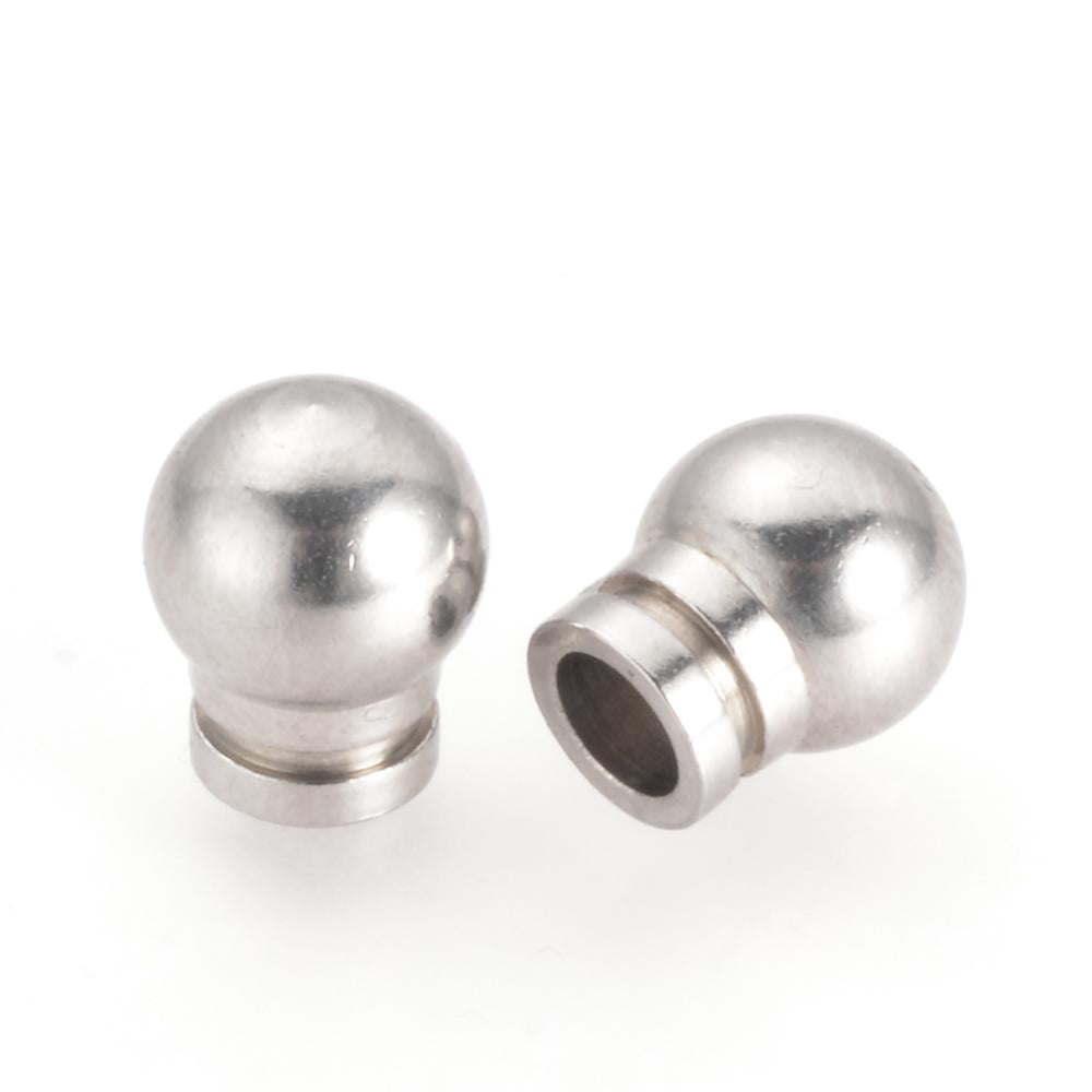 50PCS 3mm 304 Stainless Steel Cord Ends Jewelry Caps Glue-in Fasteners for Necklace Cord Tassel Leather Jewelry-Stainless Steel Color