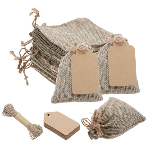 50PCS 4"x 6" Burlap Gift Bags with Drawstring and 50PCS Gift Tags & String for Wedding Favors, Jewelry Pouches