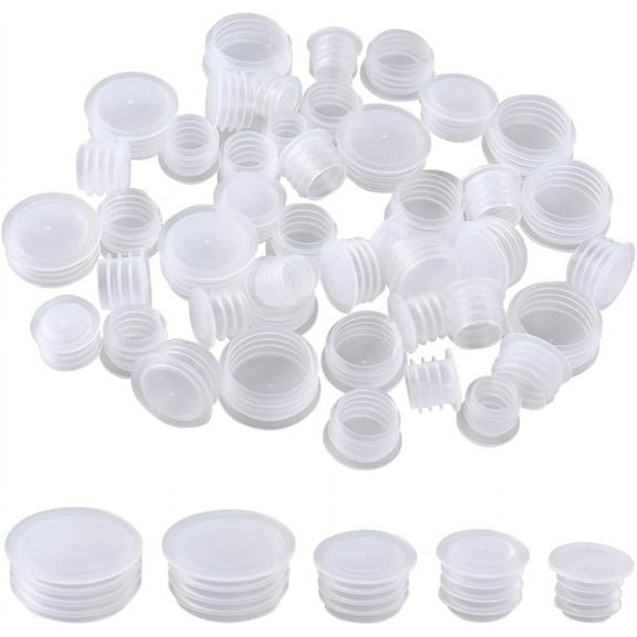 50PCS 5 Sizes Plastic Salt And Pepper Shaker Stopper 3/8 to 3/4 Inch Replacement Plug Bottle Stoppers Reusable Clear Round End Insert Bottle Inner Plugs for Bottles Pipes Metal Tubing Fence