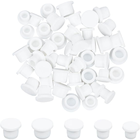 50PCS 5 Sizes Silicone Salt and Pepper Shaker Rubber Stoppers 10mm 11mm 12mm 13mm 14mm Diameter Replacement Plug Bottle Corks Reusable White Round End Cover