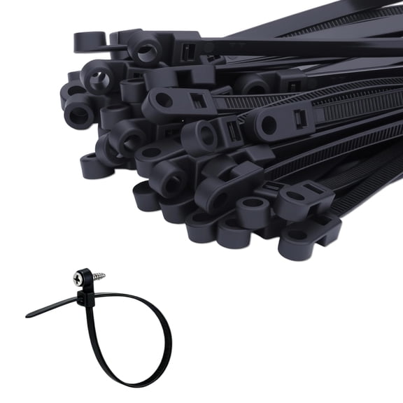 50PCS 7.5 Inch Zip Ties with Screw Hole, 75lbs Tensile Strength | Heavy Duty, Mountable Cable Ties for Indoor & Outdoor Use, Black Nylon Universal Cable Tie Buckle, UV