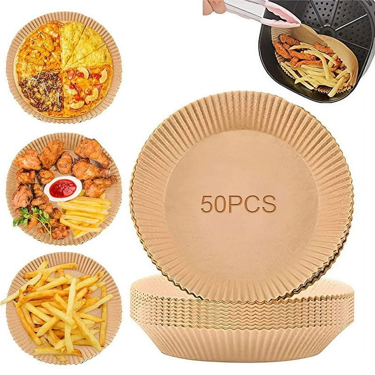 Garhelper Parchment Paper Air Fryer Liners Non Stick Disposable Air Fryer Unperforated Round Baking Microwave Roasting, Size: 7.87, Yellow