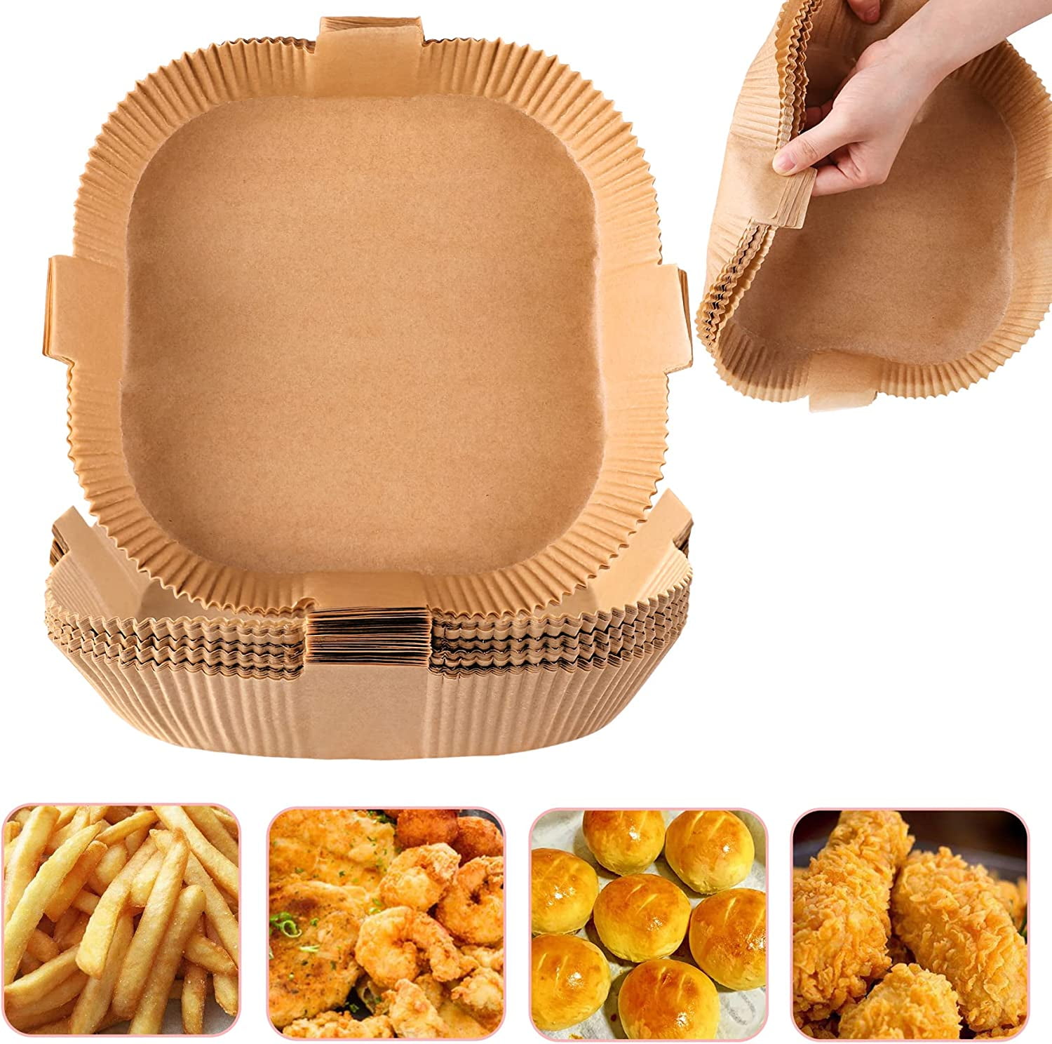 Air Fryer Disposable Paper Liner ,200PCS Non-Stick Air Fryer Paper Liners,  Square Oil-Proof Water-Proof Steamer Oil Paper for Roasting Microwave (A