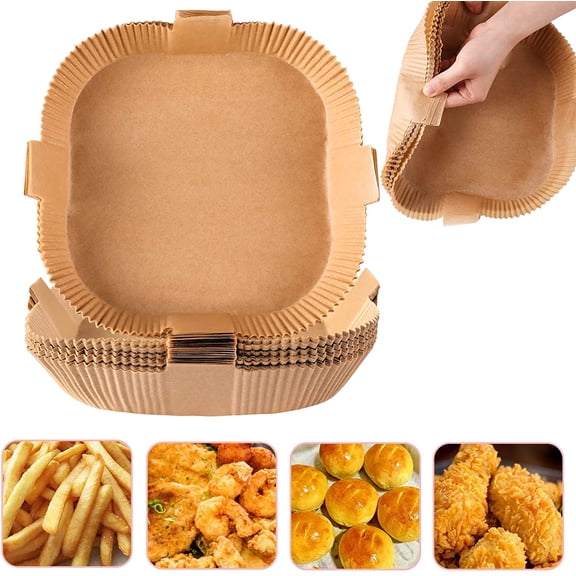 50 Pieces Air Fryer Disposable Paper Liners, 7.9 Inch Square Parchment Cooking Non-Stick Oilproof Fryer Paper Pad, Baking Roasting Food Grade Paper for Air Fryer, Microwave Oven, Frying Pan