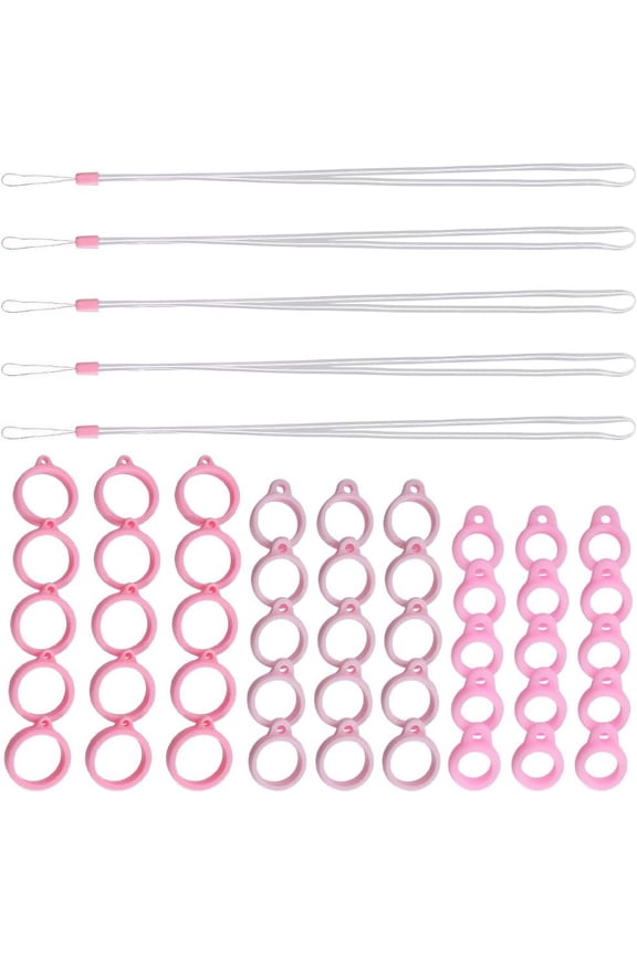 50PCS Anti-Lost Necklace Lanyard Set Including 5PCS Anti-Loss Pendant Strap String Holder with 45PCS 8&13&20mm Pink Silicone Rubber Rings for Office Key Chains Outdoor Activities
